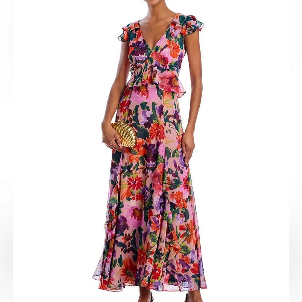 Aqua Flutter Sleeve Maxi Dress
